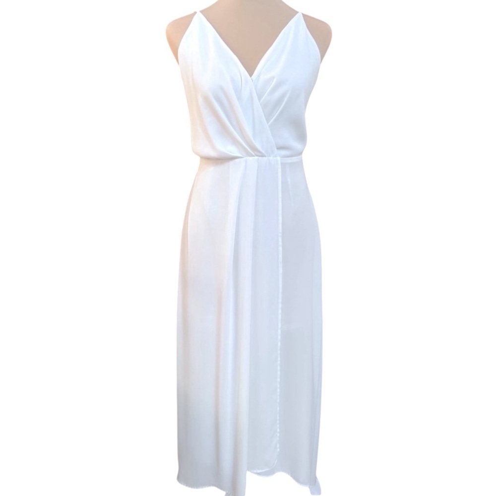 Flowy White Fairy Sheer Midi Spaghetti Strap Sleeveless Wrap Dress Womens Size S